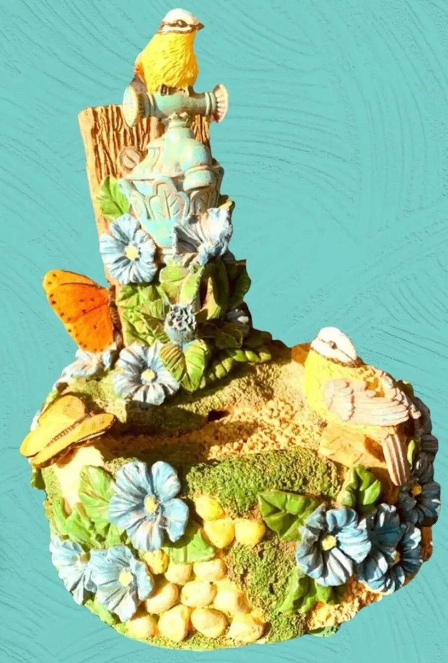 Vintage Feng Shui Inside Tabletop Resin Mini Bird Forest Fountain Granny Country